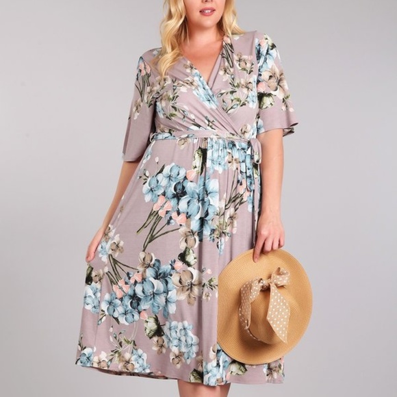 WOVEN MIDI FLORAL WRAP DRESS - Picture 1 of 1